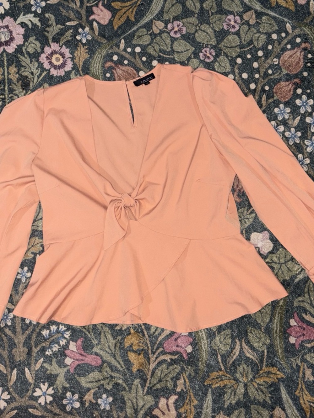 Blush Pink Tie-Front Peplum Blouse